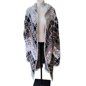 On Blue Boho Aztec Eyelash Knit Longline Cardigan Sweater Hooded Plus 2X Soft